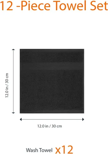 Vista 5 de Amazon Basics Toallas de algodón para la cara, suaves, absorbentes, paquete de 12, color negro, 12 x 12 pulgadas