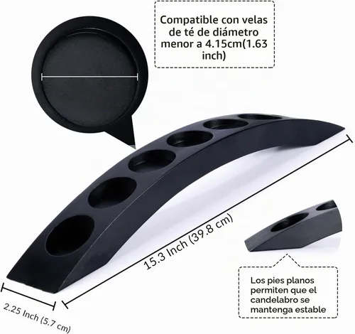 Vista 2 de Portavelas de puente de madera de 15 pulgadas de largo, barra larga para velas de té, 7 asientos de velas, color negro