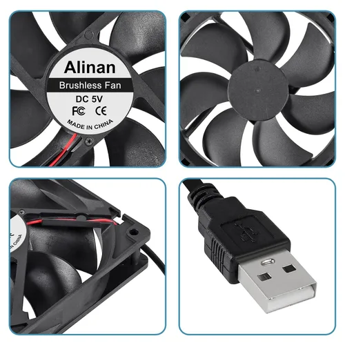 Vista 3 de Alinan 4pcs 4.724x4.724x0.984 in 5V Ventilador USB 2000RPM 66.3CFM 31.5dBA Computadora y Electrónica Ventilador de Refrigeración