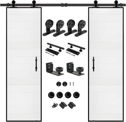 Vista 15 de S&Z tophand Puerta de granero marrón de 20 pulgadas x 84 pulgadas con kit de herramientas corredizas de 5 pies, estilo moderno, requiere montaje