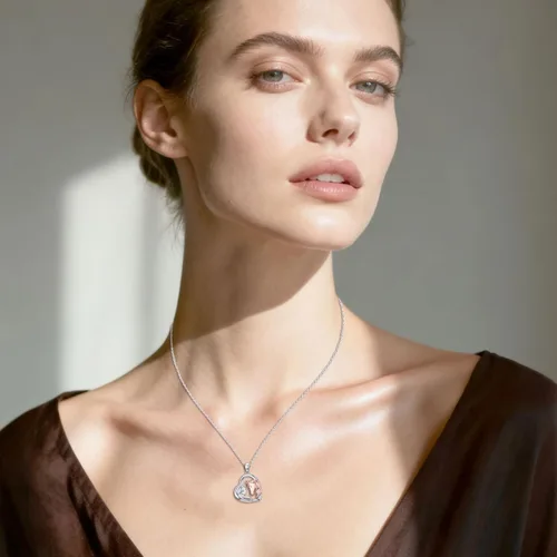Vista 6 de Collar de plata de ley 925 con colgante de caballopatooso polarpingüinomuñeco de nieveabejacolibríunicornio, regalo de joyería para amantes