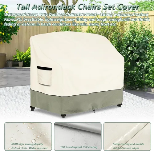 Vista 4 de Juego de sillas altas Adirondack para sillas de balcón de polietileno con bandeja de conexión, taburetes de patio, 100% impermeable, resistente Beige