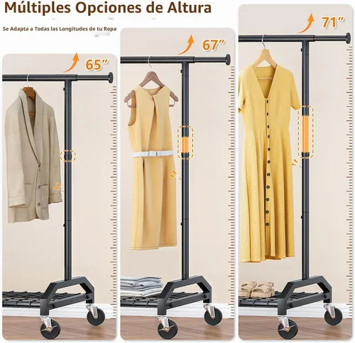 Vista 7 de Wiracks Perchero de Servicio Pesado para Colgar Ropa 350lbs Perchero de Ropa Ruedas Industriales de 3" 51 a 71" An x 16.53" Pr x 65" a 71" Al