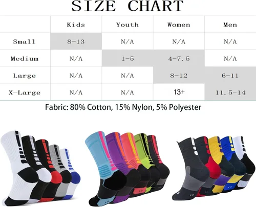 Vista 6 de Disile Elite Basketball Socks, Cushioned Athletic Sports Crew Socks for Men & Women