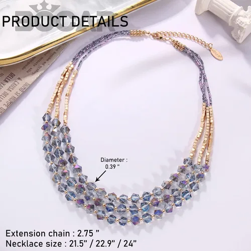 Vista 6 de Bocar Collar para mujer, collar de cuentas de 3 capas, joyería de moda, regalos de fiesta para ella