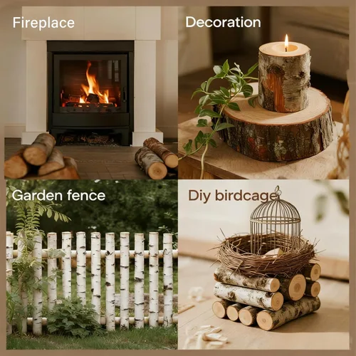 Vista 4 de Sancodee Paquete de 6 troncos de abedul blanco para chimenea - Troncos de árbol de abedul para decoración, leña decorativa para repisa falsa