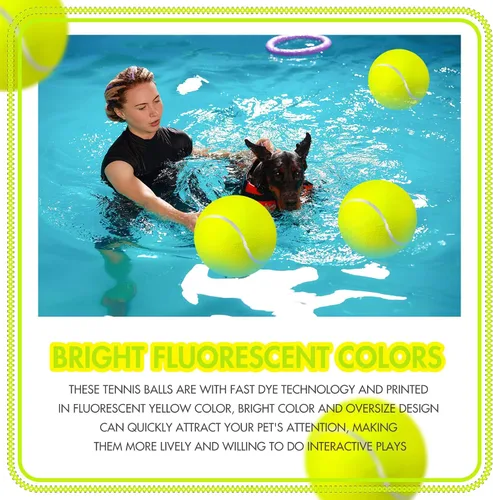 Vista 4 de Sratte 6 pelotas de tenis grandes gigantes para perros de 9.5 pulgadas, pelotas inflables de juguete para perros grandes para entrenamiento