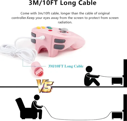 Vista 3 de 2 Pack Wired N64 Controller, MODESLAB Gamepad Joystick Replacment Original 64 Controllers Compatible for N64 Console Upgrade 3D Analog Stick - Pink