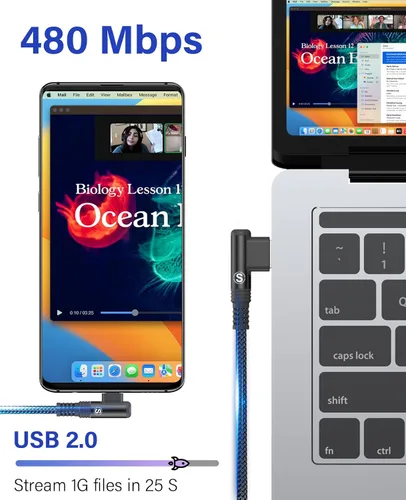 Vista 6 de sweguard Cargador USB a tipo C para iPhone 17 de 90 grados [2 unidades, 3.3 pies] Cable de carga rápida para iPhone 17 16 15 Pro Max Plus Galaxy S25