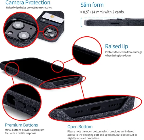 Vista 4 de Dockem Funda tipo cartera para iPhone 13 con placa metálica integrada para montaje magnético y 2 bolsillos para tarjetas de crédito: Luxe M2, piel