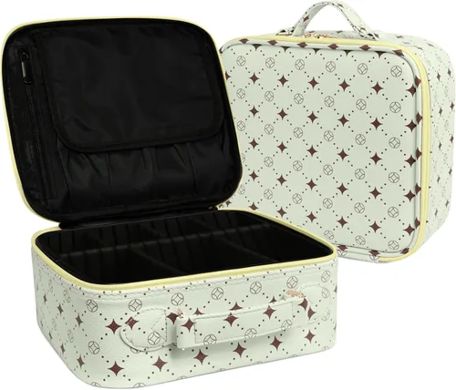 Vista 7 de Bolsa de maquillaje de viaje, organizador de cosméticos impermeable, divisores ajustables, estuche de tren de cosméticos portátil, organizador