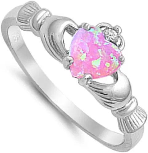 Vista 2 de Anillo de compromiso tradicional irlandés Claddagh, con diseño de corazón, de plata fina, color a elección.
