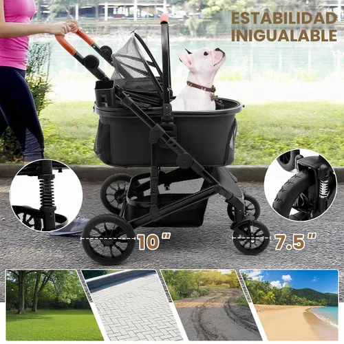 Vista 3 de Bicystar Cochecito para perros con transportador desmontable, ruedas de Negro