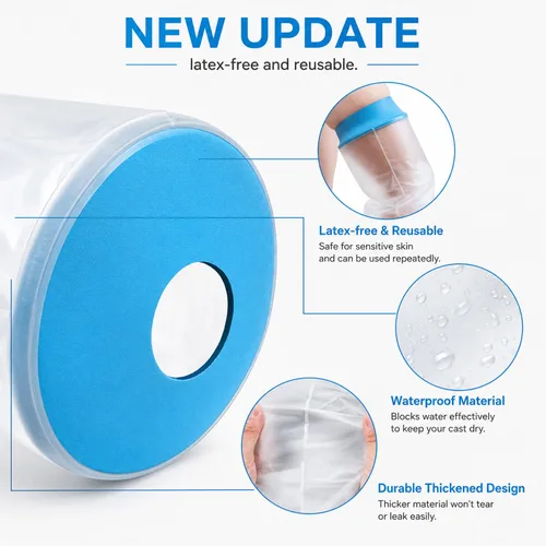 Vista 3 de Funda impermeable para rodilla, bolsa de fundición hermética, reutilizable, protector de ducha para cirugía de reemplazo de rodilla, heridas