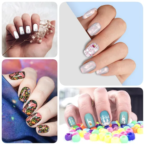 Vista 6 de winthrop 12 hojas de calcomanías de Pascua para uñas, tiras completas de esmalte de uñas, calcomanías autoadhesivas para arte de uñas, lindos huevos