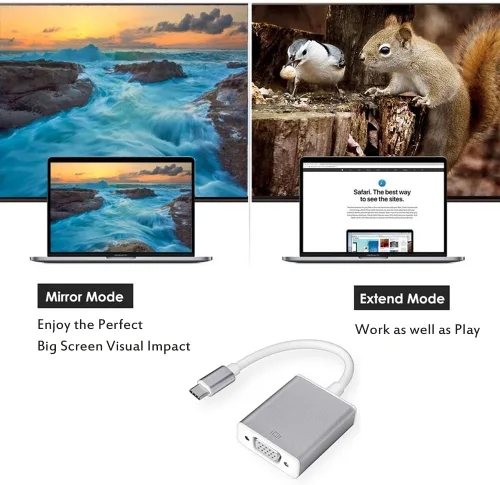 Vista 4 de Adaptador USB C a VGA, resolución de 1920 x 1200, Plug & Play, compatible con Mac OS, Windows, Chromebook, iPad Pro, Surface Book 2, HP Elitebook