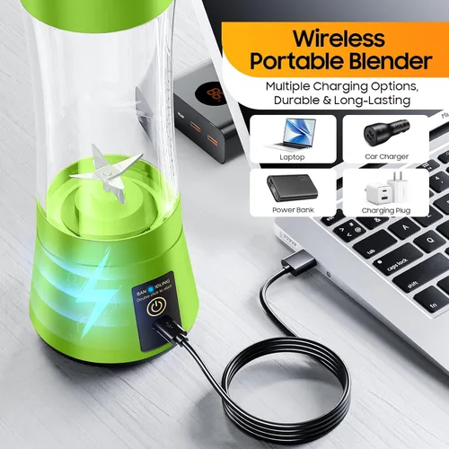 Vista 8 de Licuadora portátil inalámbrica de tamaño personal, licuadora de 12.8 fl oz, licuadora y batidos, taza de jugo de viaje sin BPA con potente mezcla