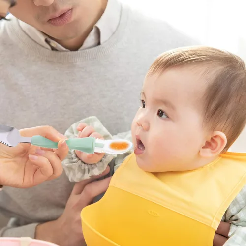 Vista 7 de Kisangel 2 cucharas raspadoras de alimentos para bebés, utensilios de alimentación de silicona de doble cabeza para bebés, cuchara dentada de puré