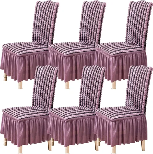Vista 14 de Qubjus Juego de 2 fundas elásticas para sillas de comedor con falda, extraíbles y lavables, para sillas de cocina, juego de fundas protectoras