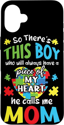 Vista 22 de iPhone 16 Boy Calls Me Mom Heart - Funda de concientización sobre el autismo