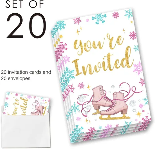 Vista 2 de EUDOSI Suministros de invitaciones para fiestas de cumpleaños de patinaje sobre hielo
