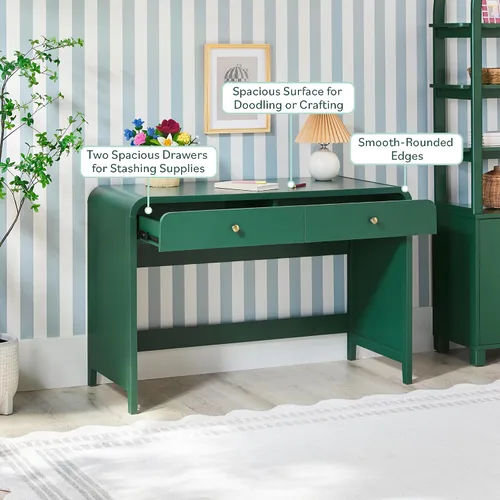 Vista 7 de Walker Edison Zoey - Escritorio moderno con diseño curvo con cajón, 45 pulgadas, color verde