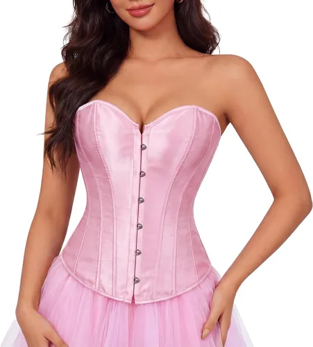 Vista 12 de Zhitunemi - Conjunto de lencería sensual para mujer, corsé de satén negro moldeador de cintura Beige