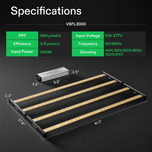 Vista 8 de Vivosun VSFL3000 Luz de Cultivo LED de Barra, Luz de Crecimiento para Plantas de 300W 4 Barras, Plegable y Regulable, Espectro Completo con Luz