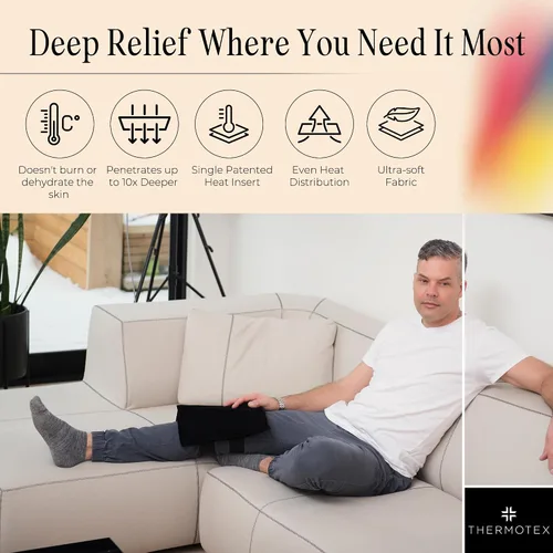 Vista 6 de Thermotex Almohadilla térmica de rodilla de infrarrojo lejano, terapia de calor profundo para aliviar el dolor, apoyo articular y recuperación