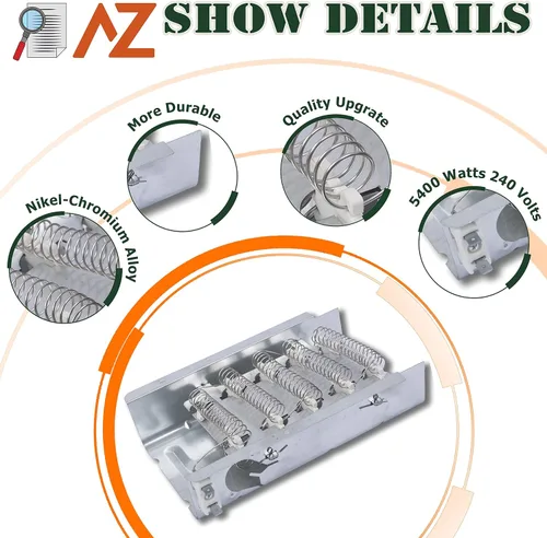 Vista 6 de Elemento calefactor de secadora de repuesto para Whirlpool WED4815EW1 WED5000DW2 WED6200SW1 WED6600VW0 WED4800BQ1 WED4800XQ0 WED4800XQ1 WED4900XW0