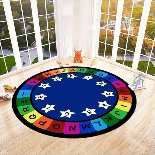 Vista 17 de Alfombra redonda para sala de juegos para niños, 3 pies, con letras coloridas del número ABC, alfombra de preescolar para guardería, aula, alfombra