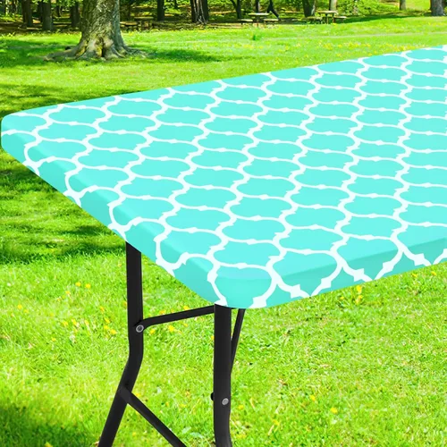 Vista 45 de Smiry Mantel cuadrado para mesa de pícnic, manteles de camping impermeables elásticos ajustables, protector de mantel de vinilo con respaldo de Gris