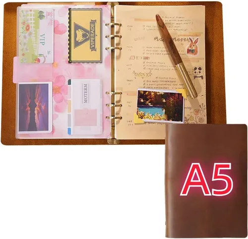 Vista 12 de Cuaderno de carpeta de cuero, 8.5 x 11 pulgadas (negro, A5-no personalizado)