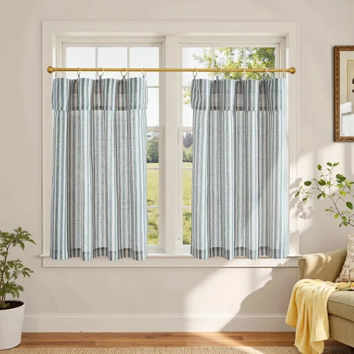 Vista 85 de Jinchan - Cortinas de lino a rayas para cocina, 24 pulgadas, beige, 2