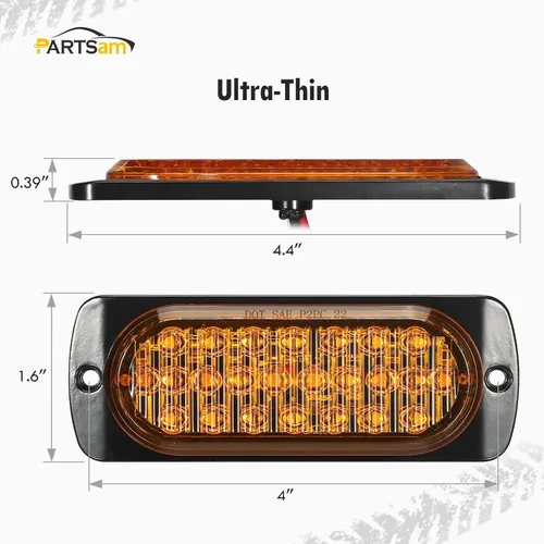 Vista 6 de Partsam 2 piezas de 4.4" de luz de señal de giro lateral de 24 LED color ámbar [Aprobación DOT], IP67 impermeable, lente ámbar, carcasa de aluminio
