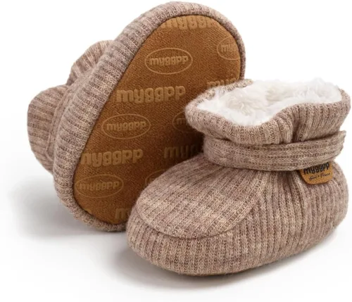 Vista 101 de Botines de forro polar para bebés, niños y niñas, pantuflas antideslizantes con agarre suave, zapatos de calcetín para recién nacidos, cuna