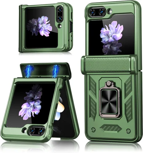 Vista 8 de Funda para Samsung Galaxy Z Flip 5 5G con protección de bisagra, cubierta de cámara deslizante resistente militar para caídas, soporte magnético