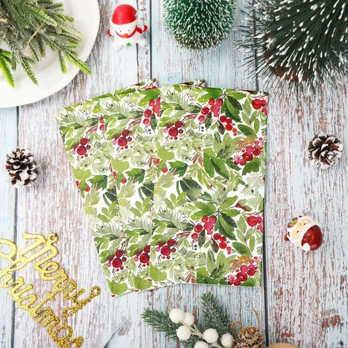 Vista 4 de Servilletas de papel desechables de 3 capas con diseño de muérdago en acuarela para Navidad, invierno, bayas, cena, servilletas de mano