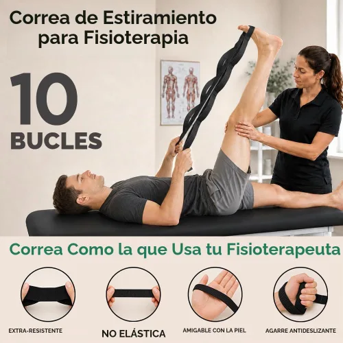 Vista 2 de TECEUM Stretching Strap with 10 Loops for Physical Therapy & Rehab Negro