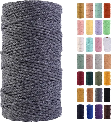 Vista 64 de Cuerda de macramé azul aire de 0.079 in x 220 yardas, cuerda de algodón colorido de algodón suave para colgar en la pared, colgadores de plantas