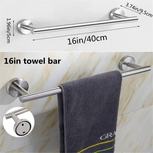 Vista 2 de szhdxsy - Juego de 6 accesorios de baño, toallero de acero inoxidable SUS 304 montado en la pared, incluye toallero de 16 pulgadas, soporte