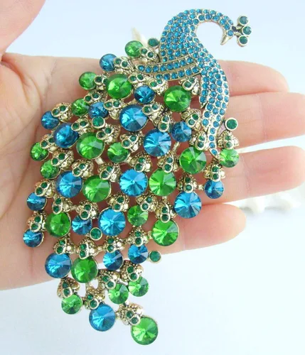Vista 2 de Sindary BZ5651 - Broche de pavo real con colgante de cristal austriaco de 3.9in