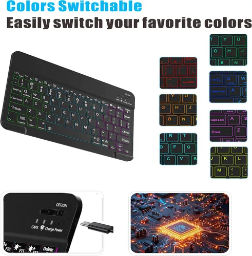Vista 3 de Funda con teclado para Samsung Galaxy Tab A9+ Plus 2023/A11+ Plus 2025 de 10.9 pulgadas, incluye mouse y teclado magnético con retroiluminación