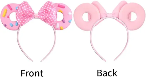 Vista 2 de Diadema de orejas de ratón para Navidad, Halloween, fiesta de Disney, diadema de dona con lentejuelas con purpurina, bandas para el pelo de orejas
