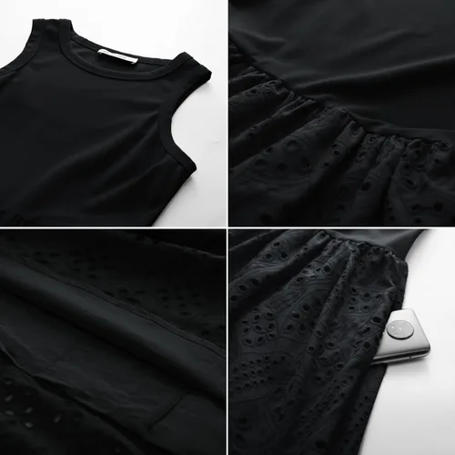 Vista 5 de GRACE KARIN Vestido de verano sin mangas para mujer, acampanado, de algodón, cuello redondo, casual, con bolsillos