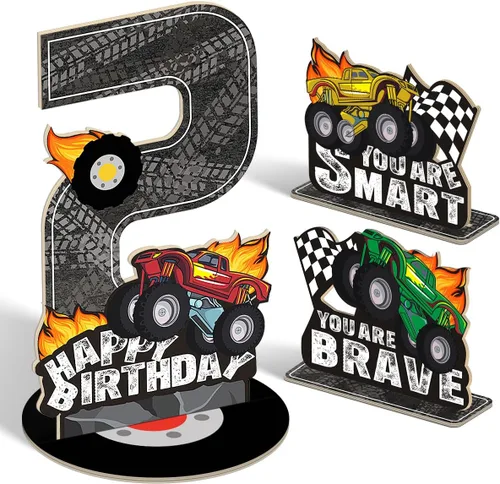 Vista 11 de Juego de 3 piezas de dinosaurios con signo de número de 2º cumpleaños, decoración de mesa de dinosaurios para niños y niños de 2º cumpleaños