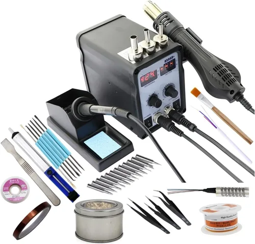 Vista 12 de Soldering Station, Multifunctional 2 In 18586D + Dual Digital Display Electric Soldering Iron Hot Air Gun Better SMD Rework Station(SET-2)