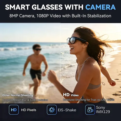 Vista 2 de Gafas inteligentes AI con cámara 8MP HD para hombres y mujeres, gafas