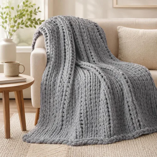 Vista 7 de Battilo - Manta de punto grueso de cachemira beige y crema, manta suave y gruesa de chenilla, manta de crochet de punto trenzado hecha a mano