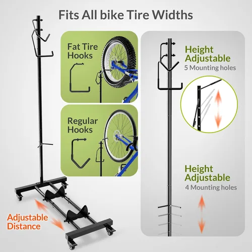 Vista 7 de Sttoraboks Soporte vertical de estacionamiento para bicicletas, altura ajustable para ruedas de 29 pulgadas, ahorro de espacio e independiente